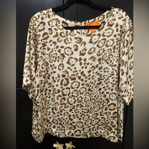Joe Fresh Leopard Print Blouse Cream and Brown, satin, size XL Classic tailored